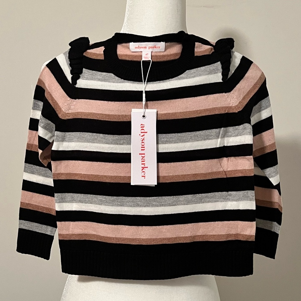 Adyson Parker Cute Striped Lightweight Sweater, Black/Pink/Gray/White, Size: 4T